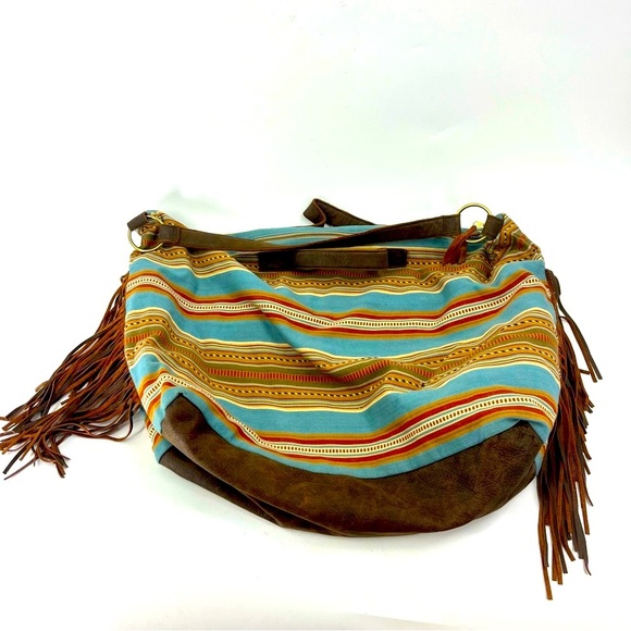 Patricia Wolf Southwest over size Duffle bag With leather trim / fringe - Picture 7 of 11